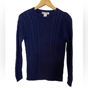 Pocketfull of Posies Cable-knit Crew Neck Cotton Sweater Navy Blue Size 14